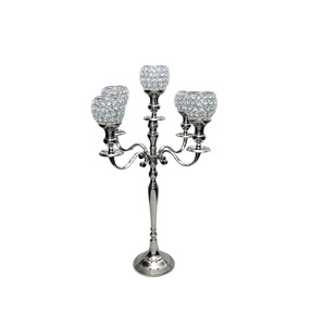 Nickel Plated Finishing Sustainable Quality Dining Tabletop Decoration Embossed Design Metal And Glass 5 Arms Candle Stand - Product Image 2