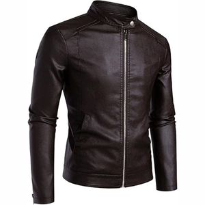 New 2025 Premium Quality Wholesale Autumn Winter <b>Men's</b> Casual Zipper Leather <b>Jacket</b> High Street Stand Collar Waterproof - Product Image 3