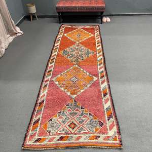 3.3x10.4 ft Turkish <b>Runner</b> Rug, Vintage <b>Red</b> Patchwork Rug - Product Image 1