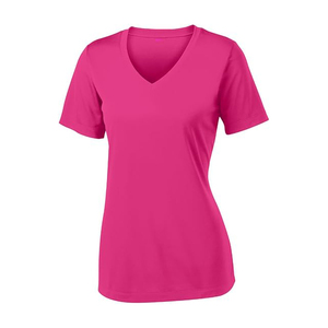 T-shirt en polyester pour femmes en gros, uni, à séchage rapide, personnalisable, tissu doux, mélange de polyester pour femmes - Product Image 3