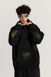 เสื้อฮู้ดแบบสวมหัวสำหรับผู้ชายโอเวอร์ไซส์ผ้าฝ้าย100% ซีดจางปรับแต่งได้สไตล์ไม่เหมือนใคร - Product Image 6