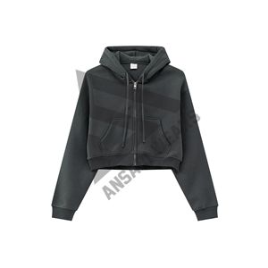 new wholesale custom Fashionable Winter Custom Logo <b>Cropped</b> <b>Zip</b>-<b>Up</b> <b>Hoodie</b> for Women Full Sleeve Short <b>Cropped</b> Sports Top - Product Image 1