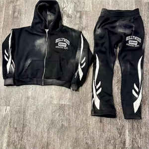 Men's Winter Heavyweight Fleece Tracksuit Jogger Pants Hoodie <b>Set</b> Plus Size Custom Logo Vintage High Quality 100% Cotton Prints - Product Image 5