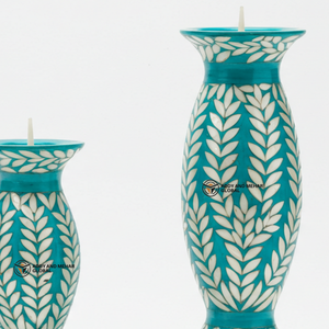 ชุดเชิงเทียนฝังมุกแม่ลูกฟูกทำมือดอกไม้เทอร์คอยส์ใช้ตกแต่งบ้านนำกลับมาใช้ใหม่ได้ผู้จำหน่ายอินเดีย - Product Image 4