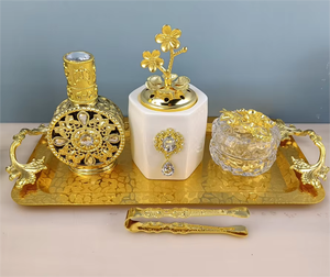 Recién llegado, juego de quemador de incienso decorado que incluye tazón de dulces/Attar y bandeja metálica dorada a juego, llegada superior - Product Image 4