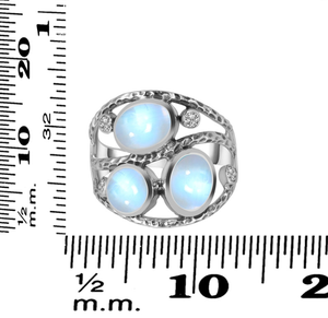 แหวนเงินสเตอร์ลิง925แบบคลาสสิกล่าสุดตกแต่งด้วยพลอย CAB พลอยสีรุ้งสาม CZ ของขวัญที่สมบูรณ์แบบ - Product Image 3