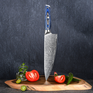 Vente en gros de service personnalisé de qualité supérieure OEM ODM meilleur nouveau design manche en bois de pakka bleu couteau de chef de cuisine en acier damas pour la maison - Product Image 4