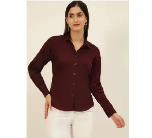 Top Qualité À La Mode Femmes Marron Solide Pur Coton Slim Fit Chemise Formelle à Vendre en Vrac du Fournisseur Indien