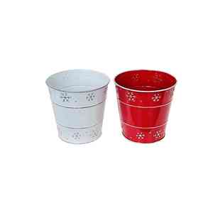Bádog Kaspó Fehér-Piros Mix, Hópihés 140-B-22-08/S - D13/9 * H13cm 120/2 - Product Image 1