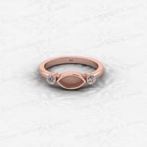 Soldes d'été : Bague semi-montée délicate en argent sterling 925 avec sertissage à bélière pour pierre marquise 4x8mm et oxyde de zirconium 2mm, pour souvenir de lait maternel, bijoux fins - Product Image 4