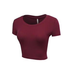 Nueva llegada al por mayor de las mujeres Slim-Fit Crop Top camisetas logotipo personalizado de impresión de color sólido de algodón O cuello Crop Top - Product Image 2
