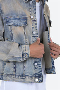 Personnalisation pour hommes Manteau mince à col montant en denim délavé Plus Vêtements d'extérieur Veste en jean pour hommes - Product Image 5