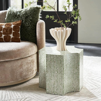 Mesa Auxiliar con Incrustaciones de Nácar, Mesa Decorativa Hecha a Mano con Incrustaciones de Concha, Mesa Auxiliar de Lujo para Sala de Estar, Muebles Artesanales