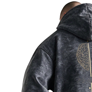 Mens Acid Wash Oversized Solid Pullover Hoodie Back Graphic Kangaroo Pocket <b>Long</b> Sleeve Streetwear Casual <b>Sweatshirt</b> Wholesale - Product Image 4