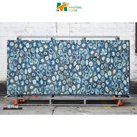 Vente en gros pas cher pierre artificielle surface en marbre bleu dalle de pierre frittée en porcelaine polie pour mur plancher