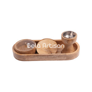 Bela Artisan Elegantes decoraciones para el hogar Caja de regalo Bukhoor Jar Eid Tray Mubkhar Set Tarro acrílico Tapa de madera Difusor de incienso - Product Image 3