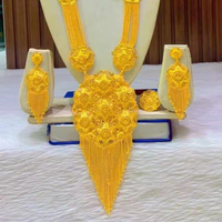 Parure de bijoux en cuivre plaqué or 24 carats, style vintage Dubaï, avec broche fleur, boucles d'oreilles et collier, idéale pour un anniversaire, cadeau tendance