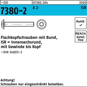 <b>Flat</b> Head <b>Screws</b> ISO 7380-2 with Collar M10x50 T50 A2 Stainless Steel 100 Pack - Product Image 1