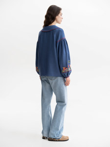 Chemise à manches courtes pour femme, boutonnée, brodée, tissée, décontractée, été, hiver, coton, coupe classique - Product Image 5