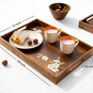 Magnifique plateau de service en bois tendance avec poignée, 18 pouces x 12 pouces x 1,75 pouces (LxLxH), motif floral peint à la main, passe au lave-vaisselle - Product Image 1