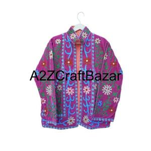 Veste bomber en velours tricoté à fleurs bohème brodée à la main avec doublure en coton réversible et écologique pour femmes - Product Image 3