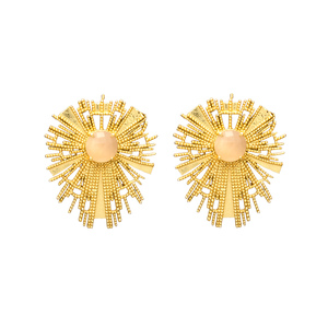 Pendiente de tuerca dorado de diseñador de Nueva llegada con piedra preciosa de Calcedonia de melocotón - Product Image 2