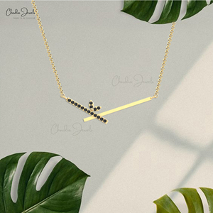 Vente flash 2025 Collier délicat en diamant noir rond naturel de 1,5 mm avec collier en or fin 14 carats Collier chrétien Vente en gros - Product Image 5