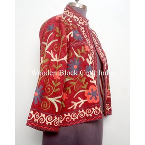 Custom Made Embroidered cotrise Woven Wool Jackets with Cotton Filled Artisan Craftsmanship Windproof Multi Coloured jacket - Product Image 4