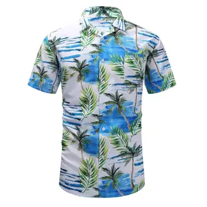 2023 Hot Sale New arrival Summer Men Hawaiian Short Sleeve Style Sublimated Printing Shirt For Men Polyester Made Blue Color