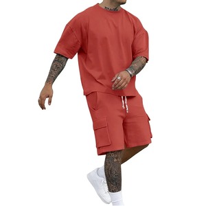 Conjunto de Verano para Hombre, Dos Piezas, Deportivo, Transpirable, Camiseta y Pantalones Cortos, Color Sólido, Cuello Redondo, Manga Corta, Ajuste Holgado, 100% Algodón, Talla Grande - Product Image 6