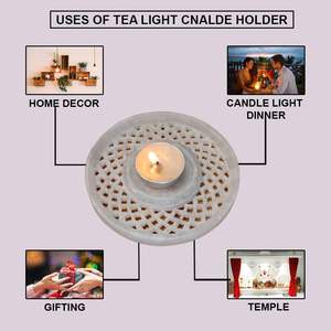 Bougie chauffe-plat en marbre avec motif mandala, porte-bougie artisanal pour la décoration de la maison, fait main - Product Image 2