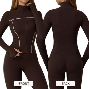 EWT2036 Vêtements de sport pour femmes, confortables, à fermeture éclair, séchage rapide, tenue de sport pour la salle de sport, veste de yoga avec trou pour le pouce - Product Image 2