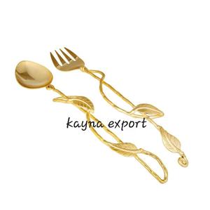 <b>Gold</b> Leaf Handle Set of 2 Salad Server at Affordable At Discounted Prices Flatware for Restaurant New Dinning Salad Server Spoon - Product Image 1