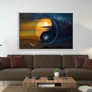 Art sur toile Yin Yang : Impression sur verre trempé, Décoration lumière et ombre, TOILE ENCADRÉE BLANCHE - Product Image 1