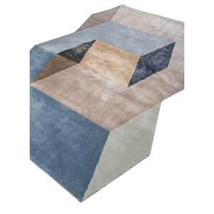 Alfombra Rectangular Azul Geométrica de Lana y Viscosa Hecha a Mano, 9x12, para Entrada, Sala de Estar o Pasillo -TNQ-1103 - Product Image 2