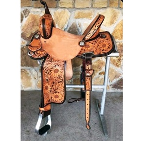 Silla de Montar Occidental de Cuero para Carreras de Barriles |   Diseño de Girasol Tallado a Mano |   Calidad Premium al Mejor Precio |   Equipo Ecuestre - Product Image 1