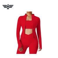 Conjunto Deportivo de 3 Piezas para Mujer, con Logotipo Frontal, Sin Costuras, con Cierre, de Spandex/Nylon, Transpirable, Elástico, Manga Larga, Corte Recortado