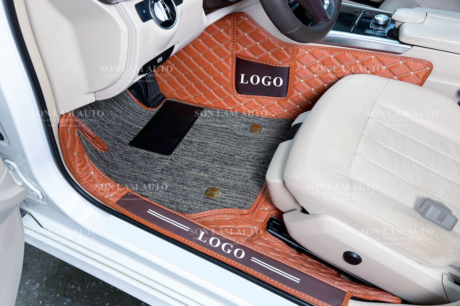 หนังวัวนาโนคาร์บอน &amp; ด้ายสีครีม &amp; ชั้นป้องกันคราบสกปรกสีเทา