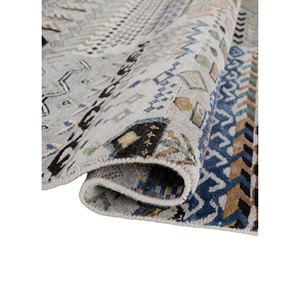 Tapis Manchaha bleu noué à la main en laine et soie de bambou, motif géométrique et abstrait pour la maison, couloir, modèle rectangulaire - Les-2852 - Product Image 2