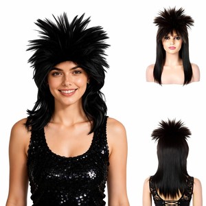 Long Black 70s 80s Mullet <strong>Cher</strong> Glam Rock-Rocker Cosplay <strong>Wigs</strong> for Women and Men HalloweenThemed Costume Party - Product Image 1