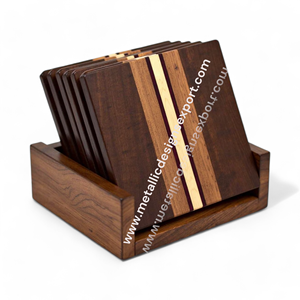 Juego de posavasos artesanales de nogal con diseño de incrustaciones intrincado elegante y duradero para decoración de hogar y oficina - Product Image 2