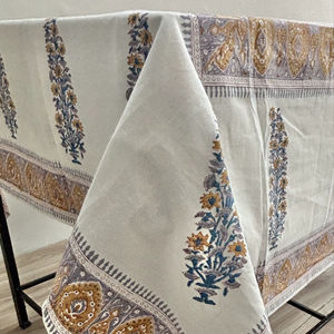 Mantel de Algodón Estampado a Mano: Rayas Florales, Estilo Boho para Comedor - Product Image 2