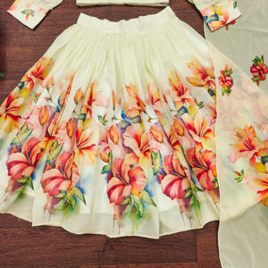 Shoryam - Lehenga Choli de Organza con Estampado Floral para Niñas, para Fiestas y Bodas, Diseño de Manga Obispo, Dupatta Festoneada - Product Image 3