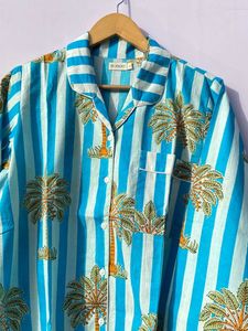 Conjunto de pijama y camisa con estampado de bloque de algodón 100% indio, ropa de noche, pantalones de dama de honor, camisa, ropa de dormir para mujer, pantalones de algodón, conjuntos de camisa - Product Image 3