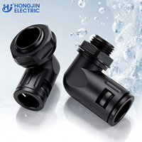 Hongjin AD10-PG7 High Toughness PA66 Right Angle Conduit Connector IP69 Dustproof 90 Elbow M25 Thread Quick Insert Corrugated