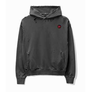 Men's Lightweight Distressed <b>Hoodies</b> Comfortable Casual Winter Wear Solid Pattern Adult Size Hooded Collar Cotton/<b>Polyester</b> - Product Image 1