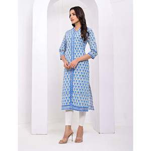 Cotton <b>Block</b> <b>Printed</b> Grey Kurti Indian and Pakistani Style Stitched Salwar Kameez Daily Wear and Party Wear Suitable - Product Image 5