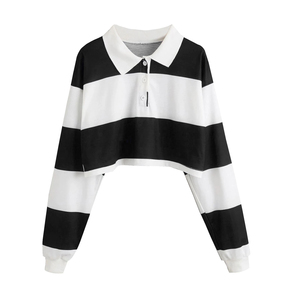OEM Logo personnalisé décontracté rayure imprimé Crop Tops femmes à manches longues sur mesure Polo Filles Streetwear Top Shirt - Product Image 1