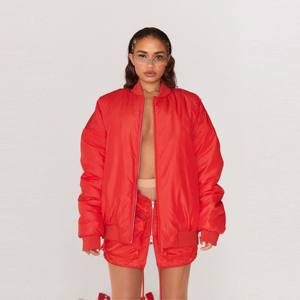 Blouson aviateur rouge surdimensionné unisexe tendance pour l'hiver | Streetwear décontracté pour elle et lui - Product Image 4