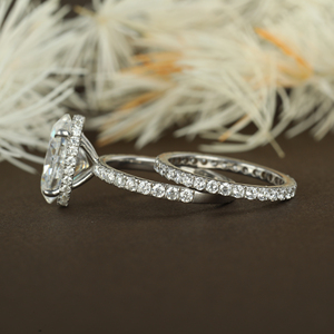 Ensemble de mariage de mariée taille ovale en or 10K 14K 925 argent avec diamants cultivés en laboratoire certificat IGI Halo caché pour les fêtes - Product Image 2